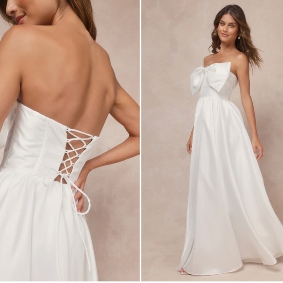 LULUS Bridal Wedding Rehearsal Dinner Reception Bustier Corset Maxi Gown NWT - Picture 1 of 3